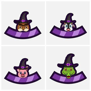 Set Cute Animals Head Character. For Logo, Icon, badge, emblem and label wi.. Stock Illustration