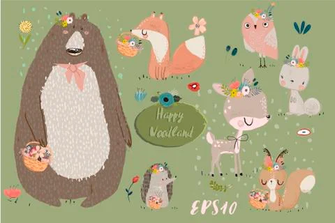 Set with cute animals Stock Illustration