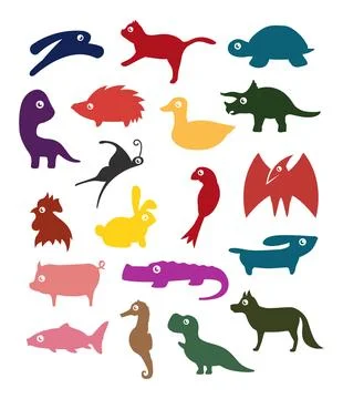 Set of Cute Animals Logo Design. Simple flat icon Stock Illustration