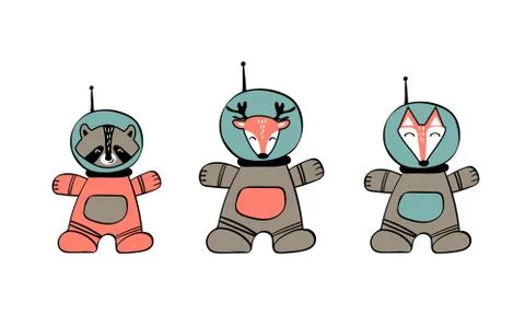 Set with cute animals in space Stock Illustration
