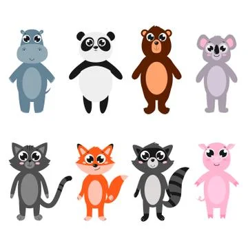 Set of cute animals. Vector cartoon illustrations. Isolated on white. Stock Illustration