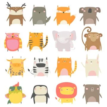 Set of cute animals on white background Stock Illustration