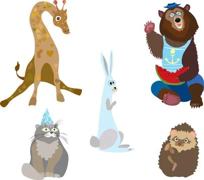Set of Cute Animals on a white background Ilustración de archivo