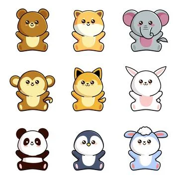 Set of Cute Animals on a white background Stock Illustration