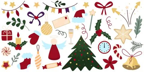 Set of cute atmospheric winter New Year illustrations Stock Illustration