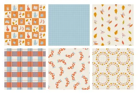 Set of cute Autumn seamless patterns Stock Illustration