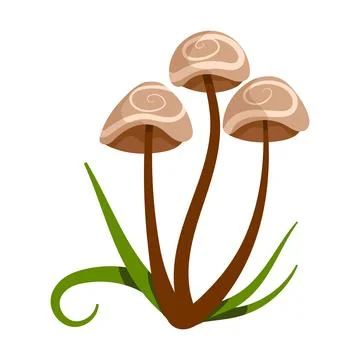 Set of cute autumn vector illustrations - mushrooms, fly agaric, leaves. Stock Illustration