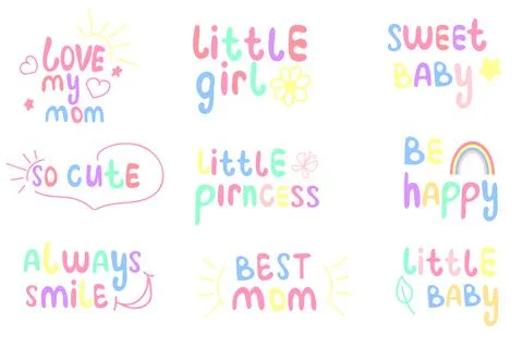 Set of cute baby lettering, vector illustration. イラスト素材