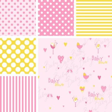 Set of cute baby shower patterns Stock Illustration