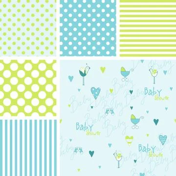Set of cute baby shower patterns Illustrazione stock