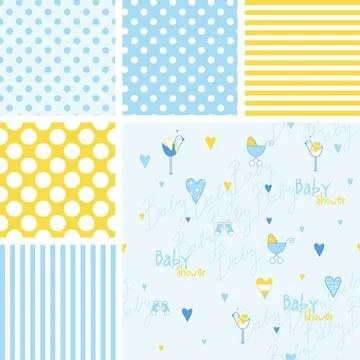 Set of cute baby shower patterns Stock Illustration