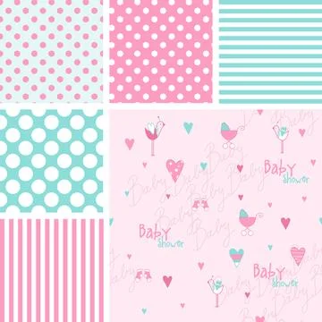 Set of cute baby shower patterns Stock Illustration
