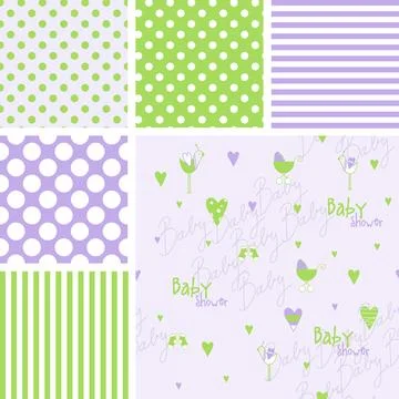 Set of cute baby shower patterns Stock Illustration