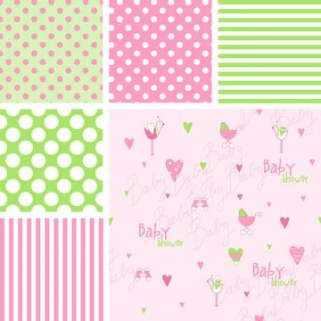 Set of cute baby shower patterns Stock Illustration