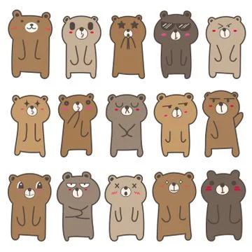 Set of cute bear character design. Vector illustration. Stock Illustration