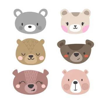 Set of cute bears. Funny doodle animals. Little bear in cartoon style Stock Illustration