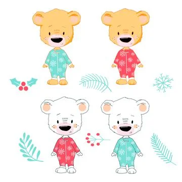 Set of cute bears on white background. Stock Illustration