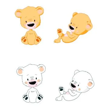 Set of cute bears on white background. Stock Illustration
