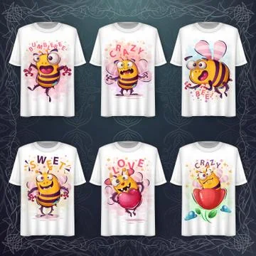 Set cute bee - mockup for your idea Illustrazione stock