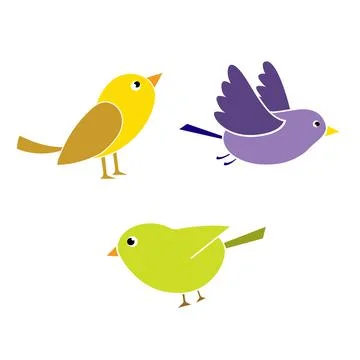 Set of cute birds. Collection of simple birds, flying and standing. Vectot Stock Illustration