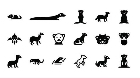 Set of cute black and white flat animal icons for a variety of designs incl.. Stock Illustration