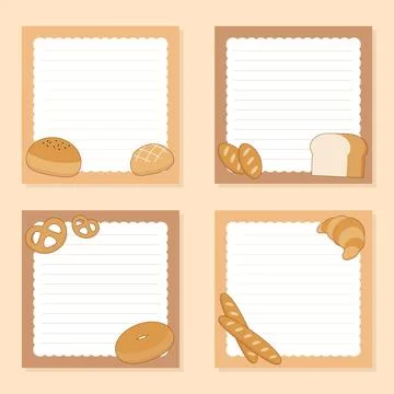 Set of cute bread notepad Stock Illustration