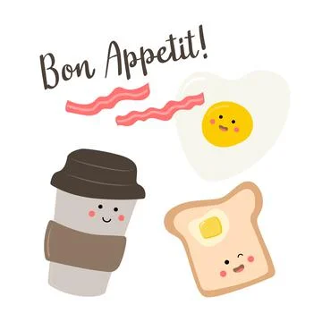 Set of cute breakfast vector food. Card with text Stock Illustration