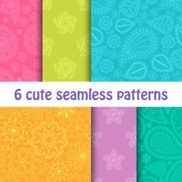 Set of cute bright seamless patterns. Abstract geometric background Stock Illustration