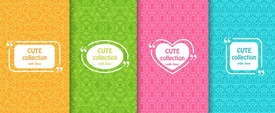 Set of cute bright seamless patterns with frames. Abstract geometric background Stock Illustration