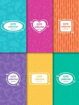 Set of cute bright seamless patterns with frames. Abstract geometric background Stock Illustration