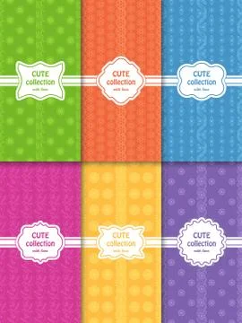 Set of cute bright seamless patterns with frames. Abstract geometric background Stock Illustration