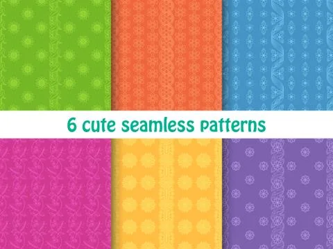 Set of cute bright seamless patterns. Abstract geometric background Stock Illustration