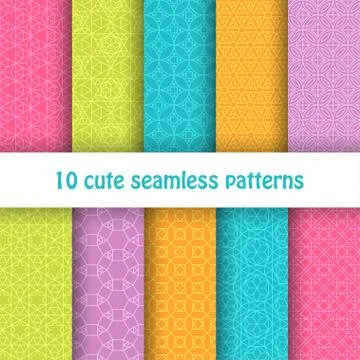 Set of cute bright seamless patterns. Abstract geometric background Stock Illustration