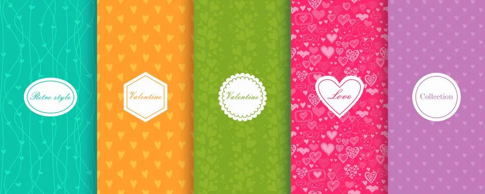 Set of Cute bright seamless patterns. Abstract patterns on vibrant background. Stock Illustration