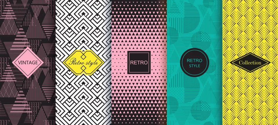 Set of Cute bright seamless patterns. Stock Illustration