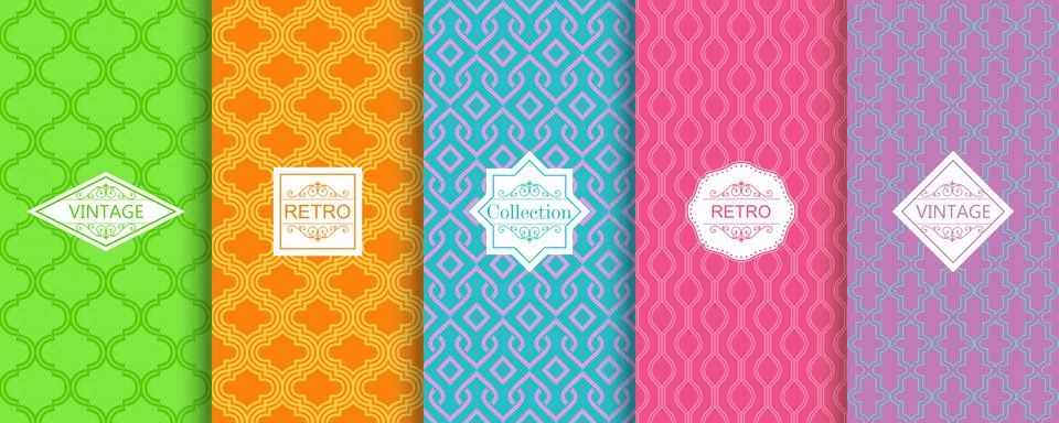 Set of Cute bright seamless patterns. Stock Illustration