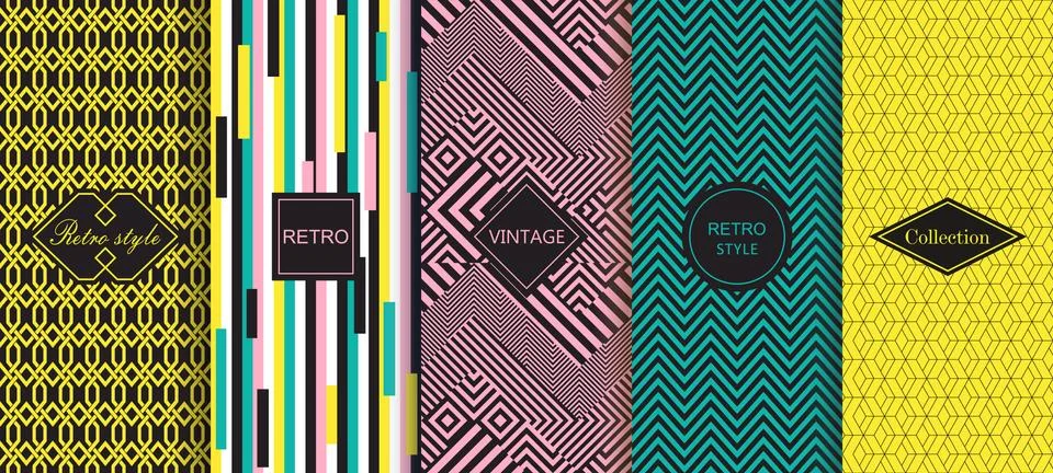 Set of Cute bright seamless patterns. 스톡 일러스트