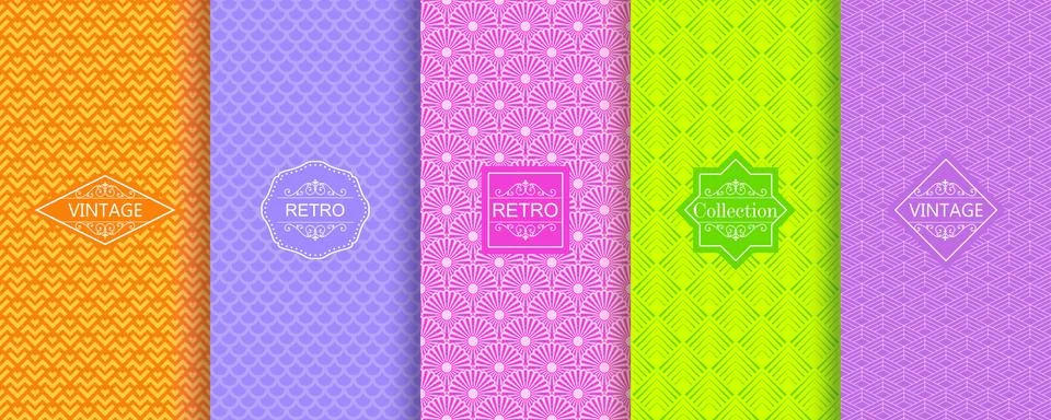 Set of Cute bright seamless patterns. Stock Illustration