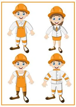 A set of cute builders. Stock Illustration