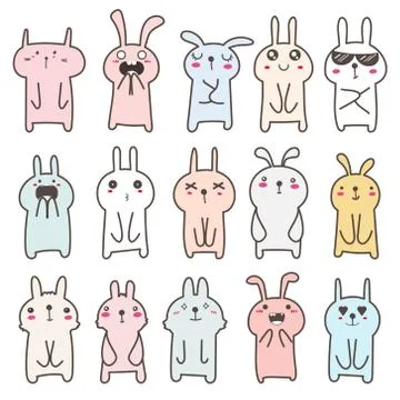 Set of cute bunny character design. Vector illustration. Illustrazione stock
