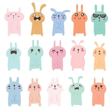 Set of cute bunny character design. Vector illustration. Stock Illustration