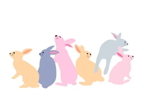 Set of cute bunny. Easter day design concept. Vector illustration. Stock Illustration