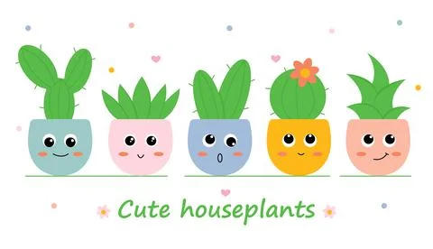 Set of cute cacti in pots Stock Illustration