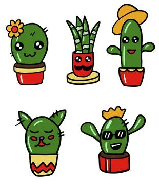 Set of cute cacti. Vector illustration. Mexican style Stock Illustration