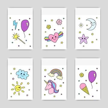 Set of cute cards. Stock Illustration