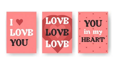 Set of cute cards with text for Valentines Day or weddings Stock Illustration