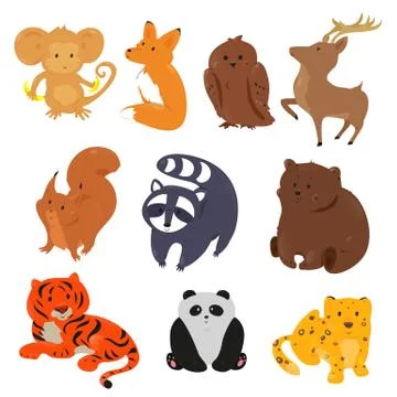 Set of cute cartoon animals Stock Illustration