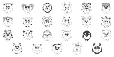 Set of cute cartoon animals.Children's pattern for decoration. Illustrazione stock