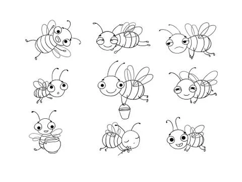 Set with cute cartoon bees Stock Illustration