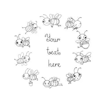 Set with cute cartoon bees Stock Illustration